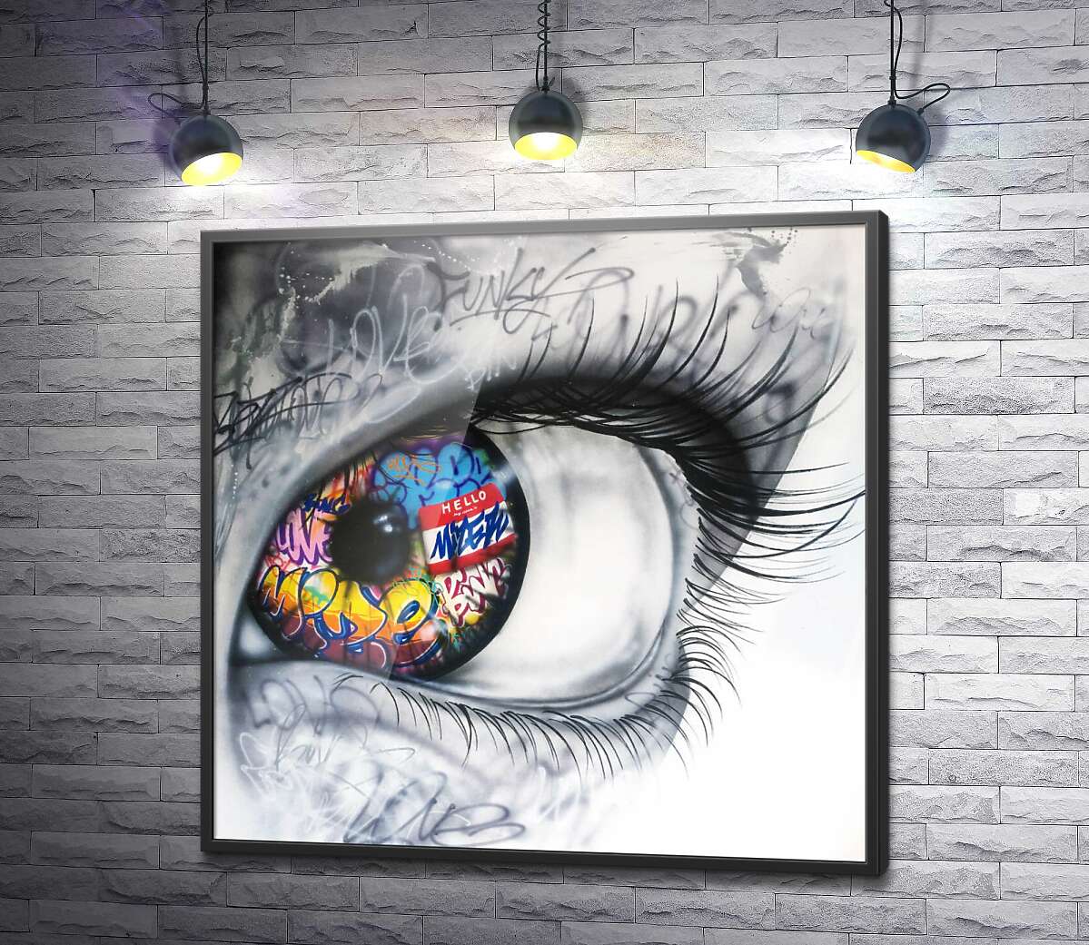 постер Чорно-біле око з яскравим графіті