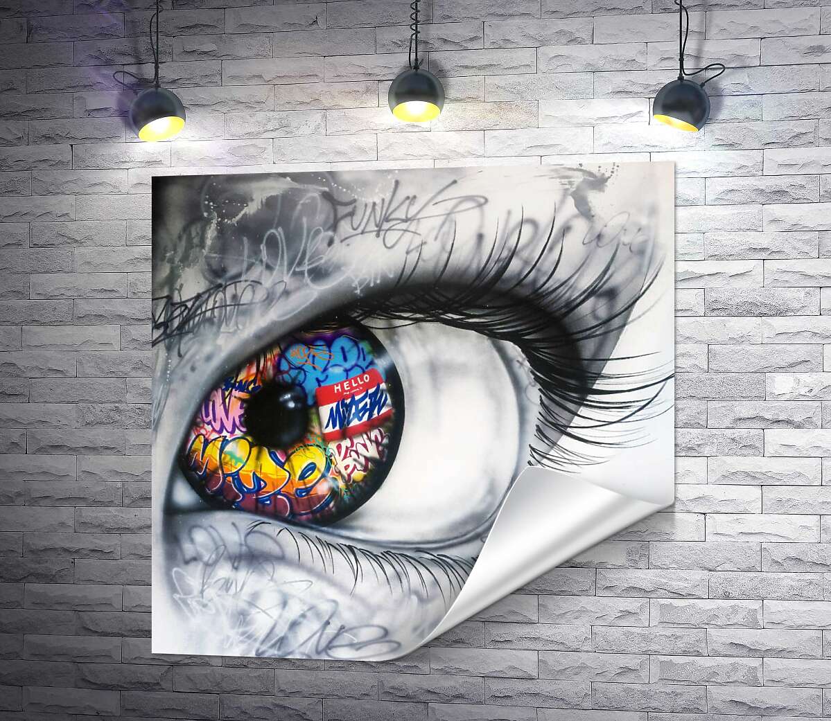 друк Чорно-біле око з яскравим графіті