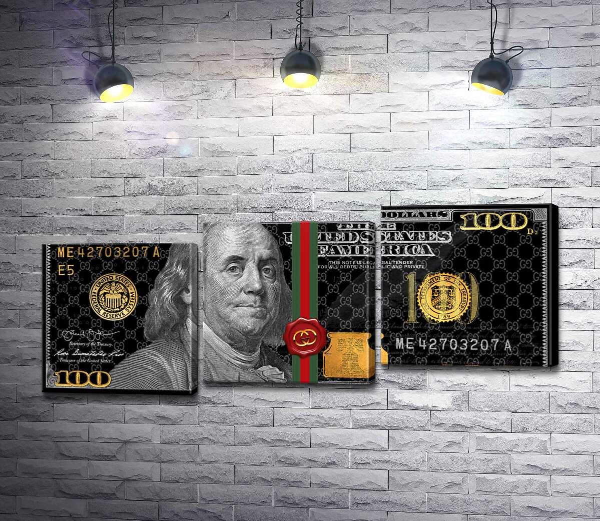 модульна картина Золоті 100 доларів у стилі Gucci (Модуль №14)