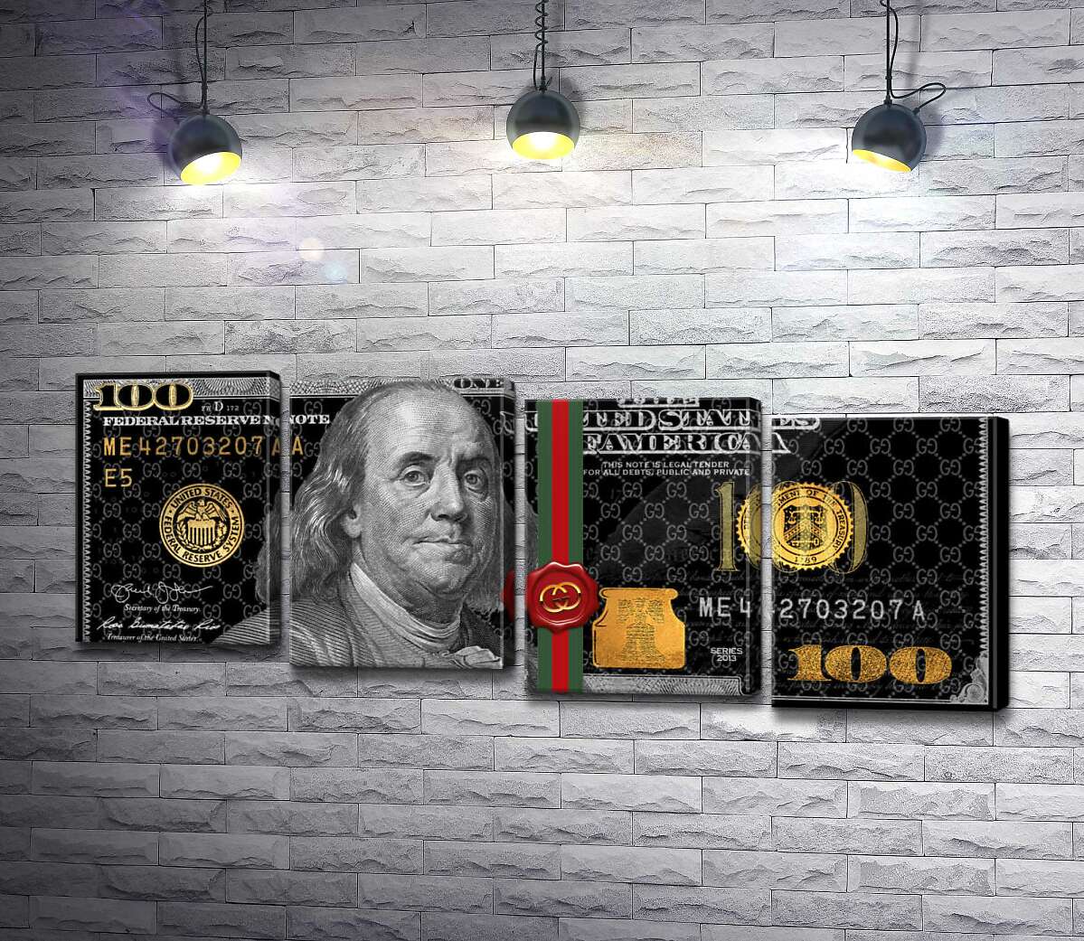 модульна картина Золоті 100 доларів у стилі Gucci (Модуль №19)