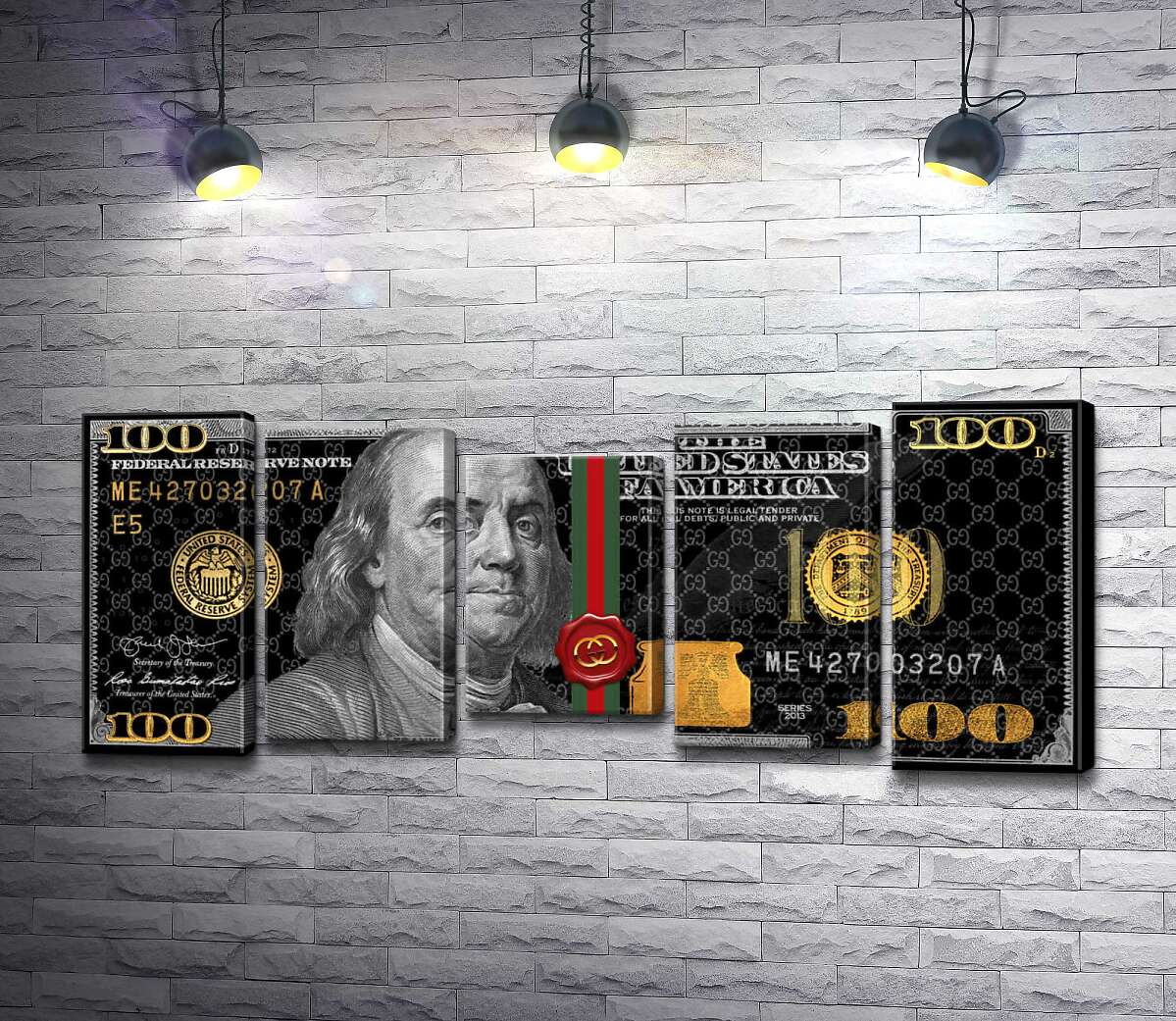 модульна картина Золоті 100 доларів у стилі Gucci (Модуль №27)
