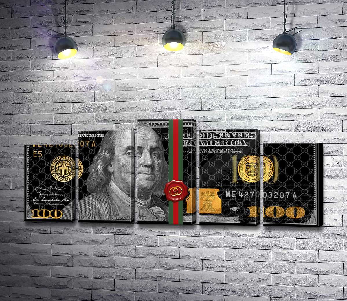 модульна картина Золоті 100 доларів у стилі Gucci (Модуль №29)