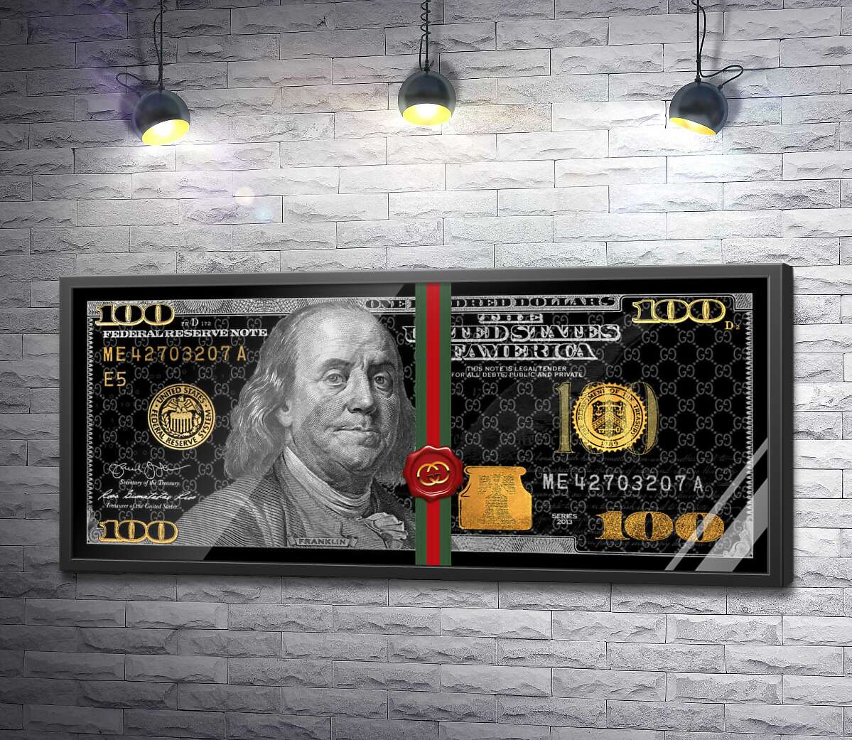постер Золотые 100 долларов в стиле Gucci