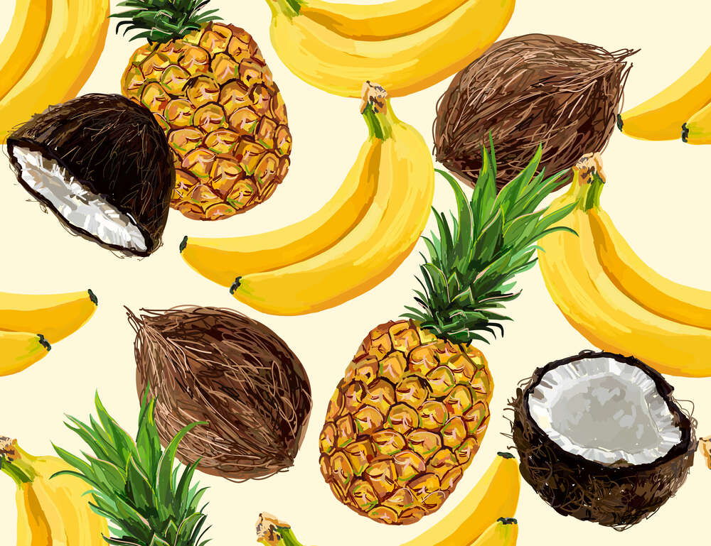 картина-постер Текстура з бананів, кокосів та ананасів