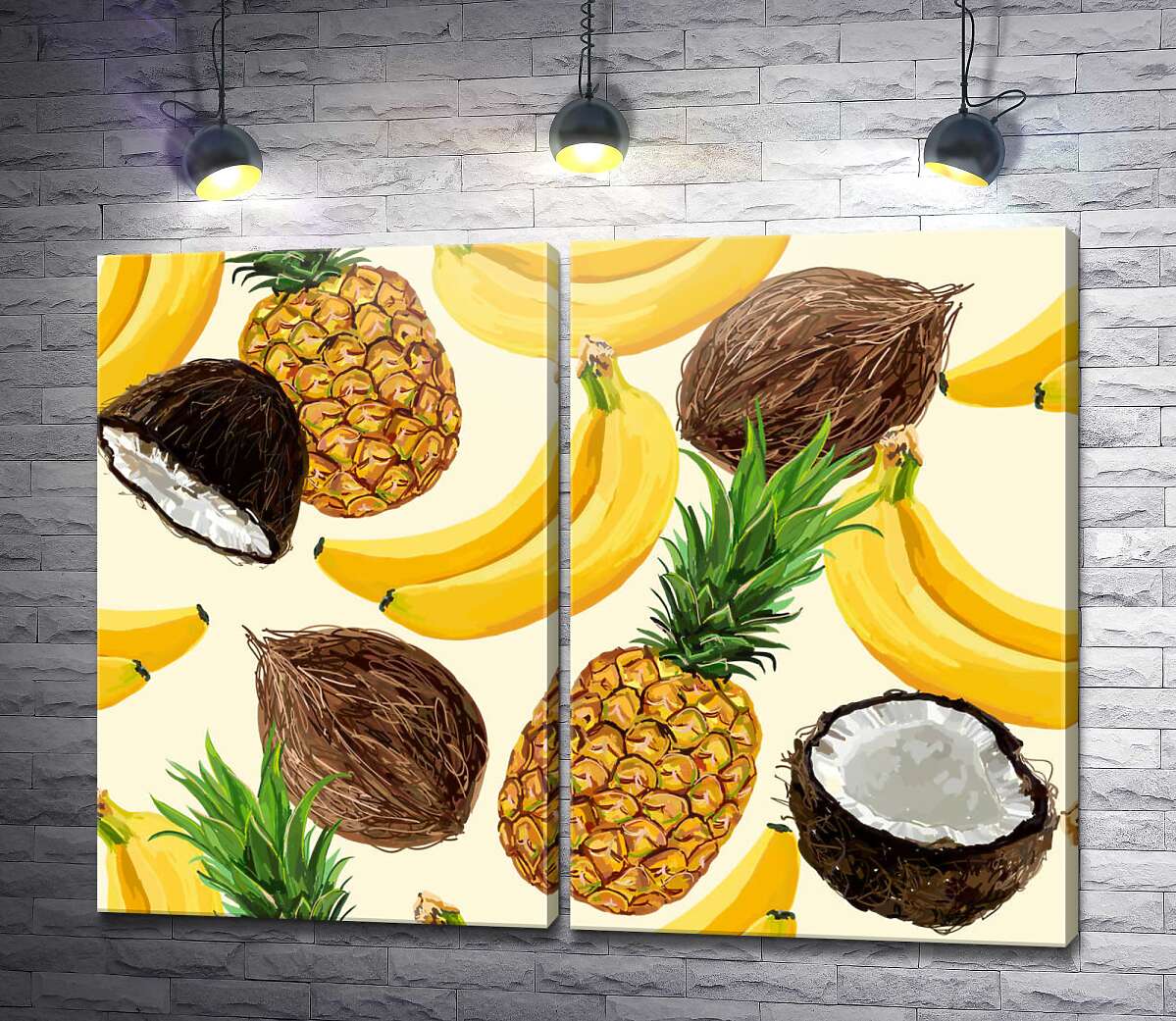 модульная картина Текстура из бананов,кокосов и ананасов