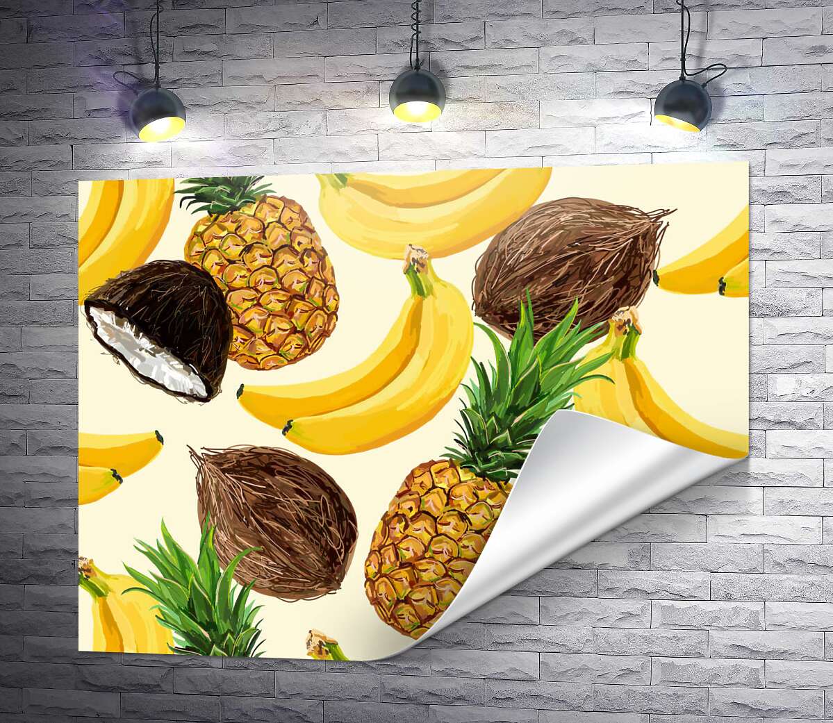 печать Текстура из бананов,кокосов и ананасов