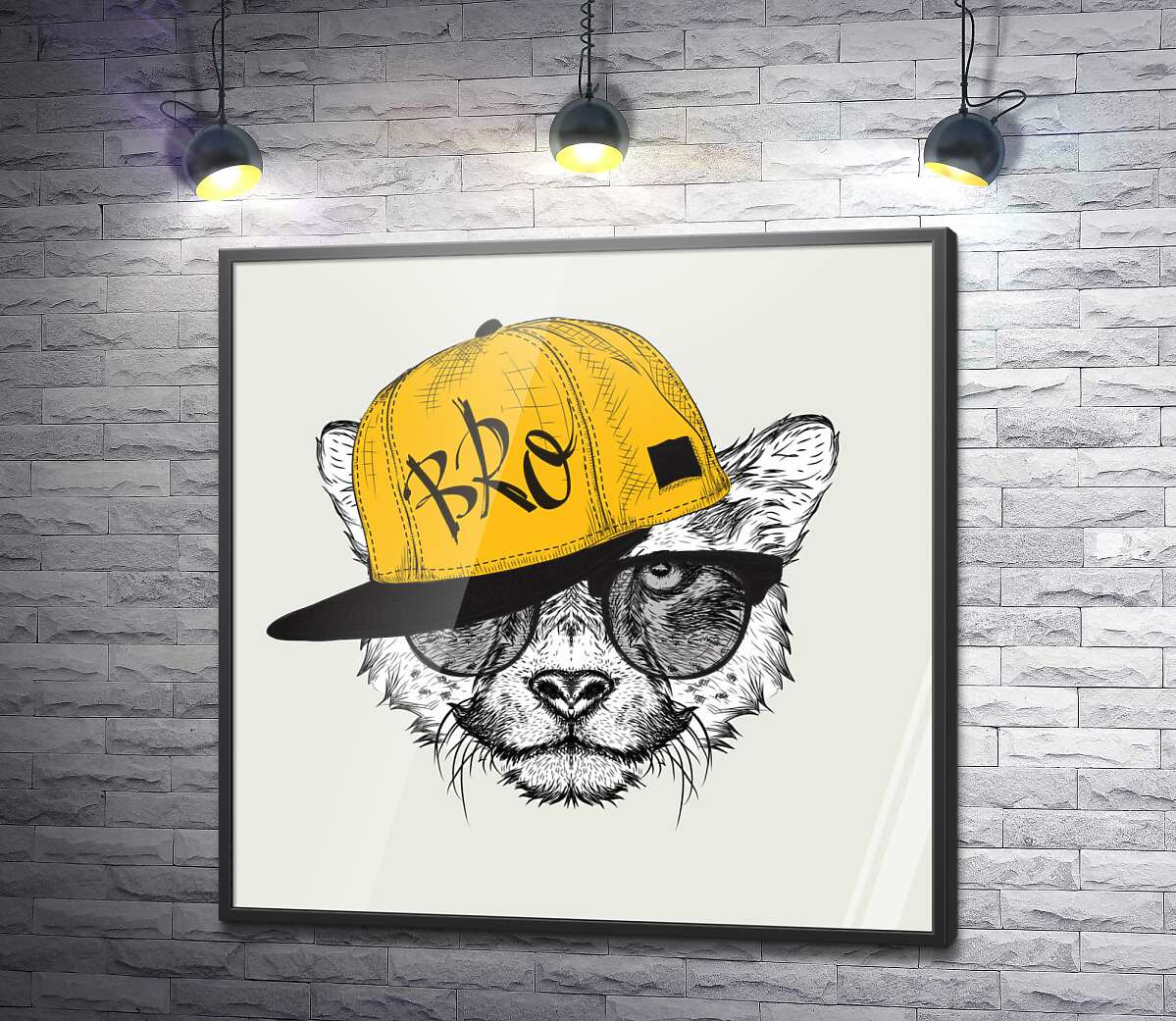 постер Леопард у стильній кепці та окулярах