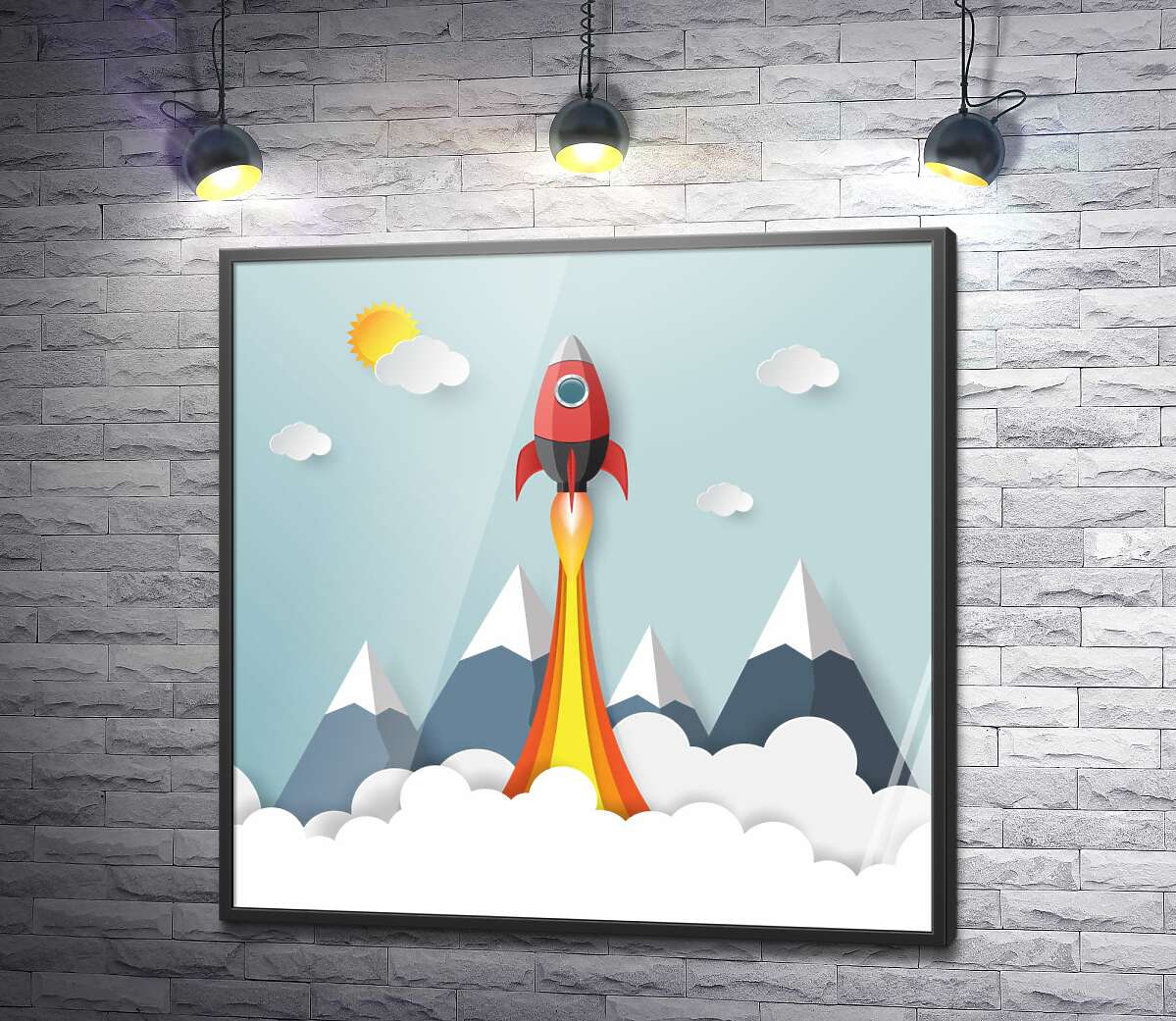 постер Взлет красной ракеты в космос