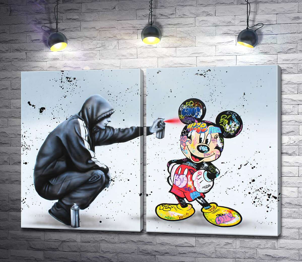 модульная картина Граффити бомбер и Микки Маус