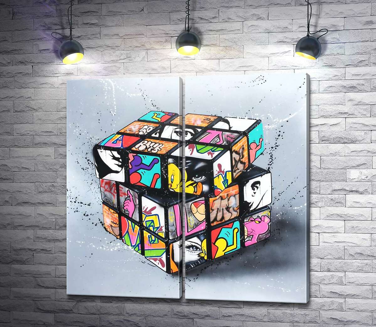 модульная картина Кубик Рубика с арт-граффити