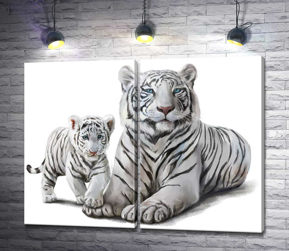модульна картина Білий тигр з дитинчатою