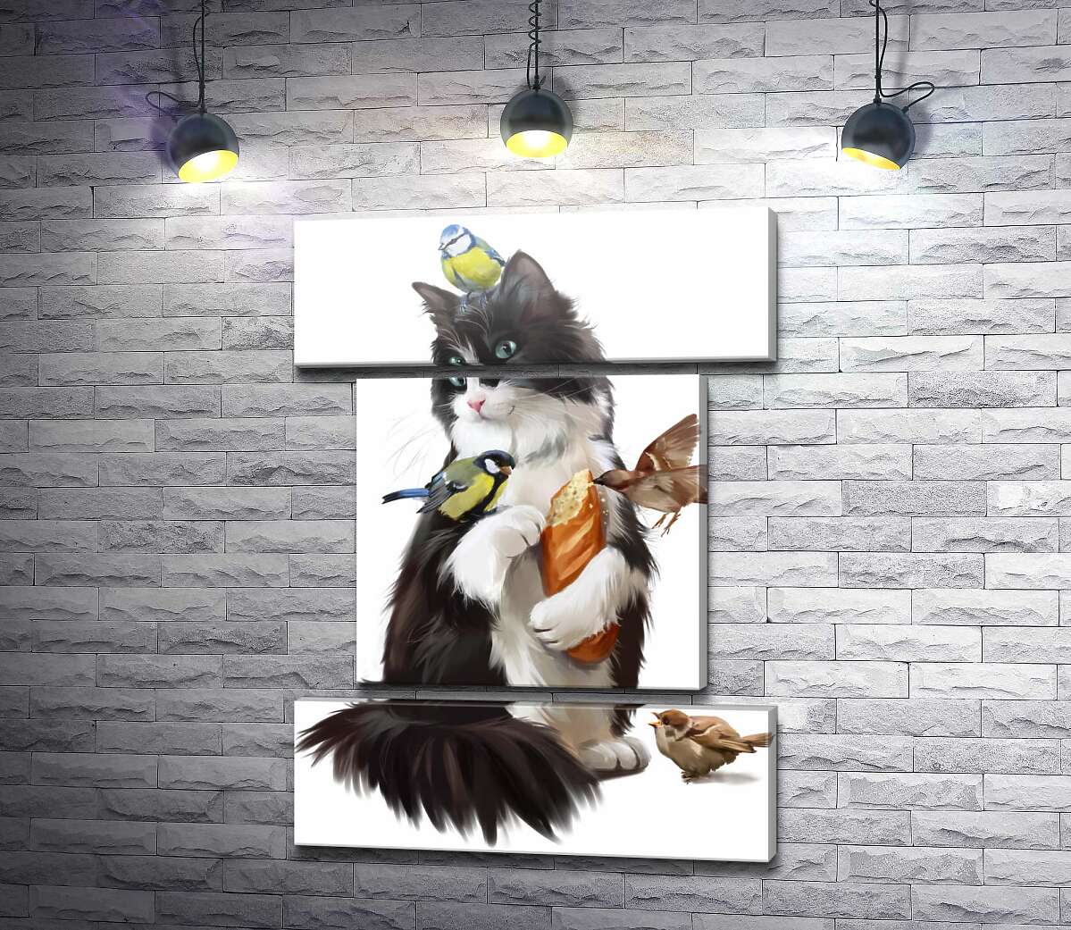 модульная картина Кот кормит птичек (Модуль №18)