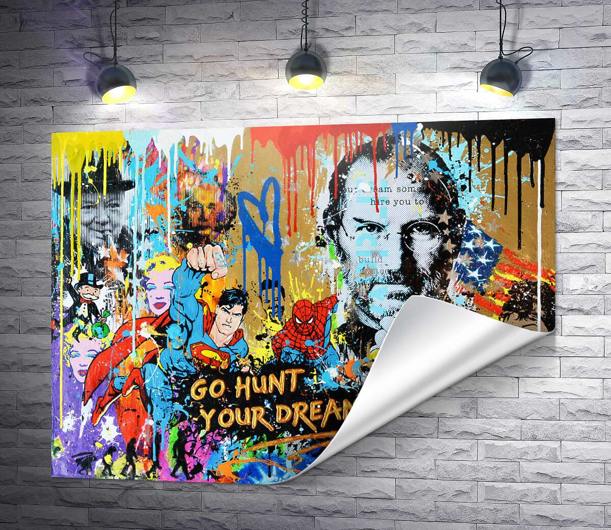 печать Арт граффити с Джобсом - Go hunt your dream