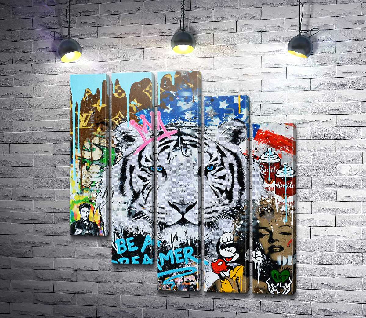 модульная картина Арт граффити с тигром - Be a dreamer (Модуль №28)