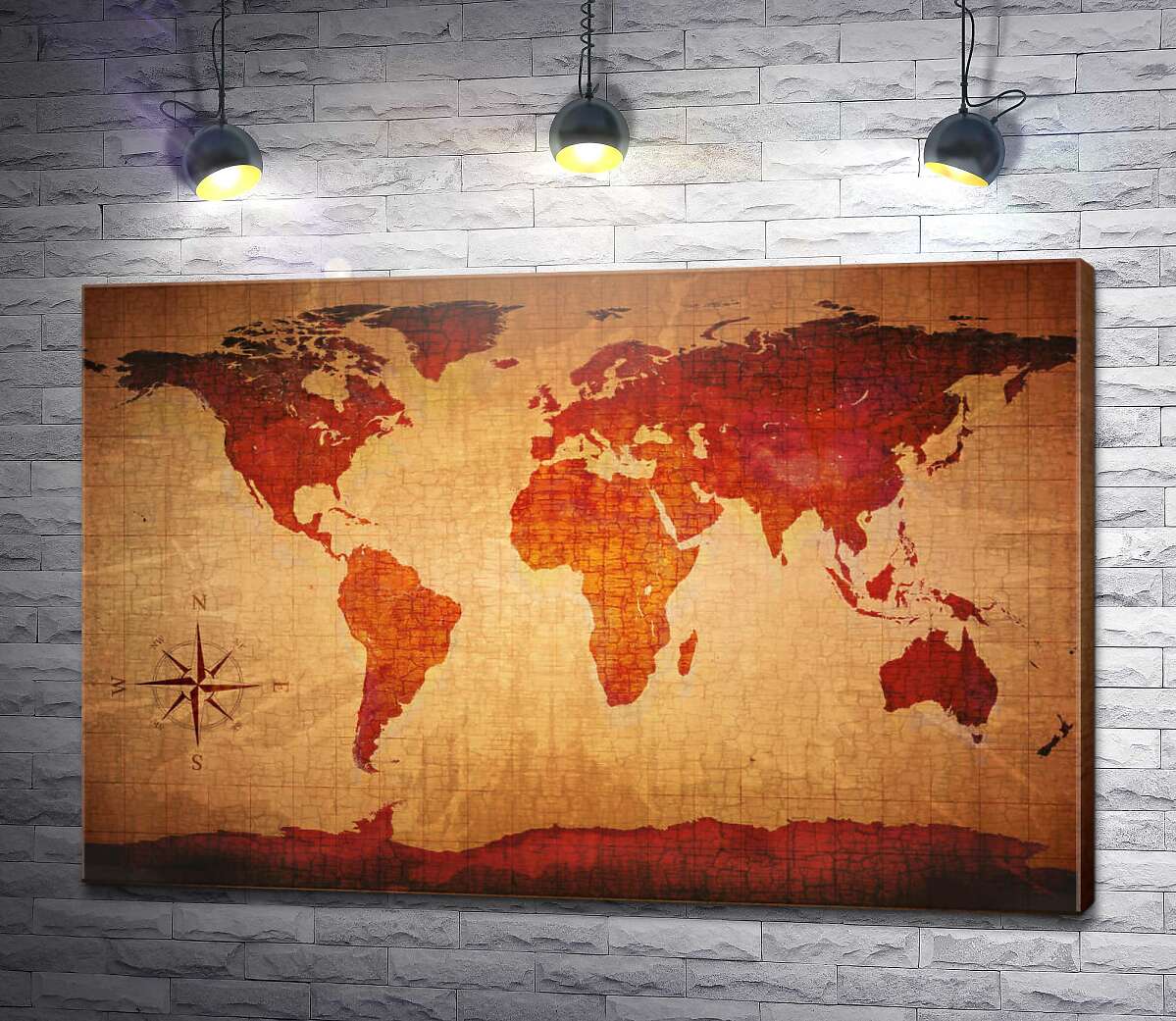 картина Стилізована карта світу у темно-червоних тонах