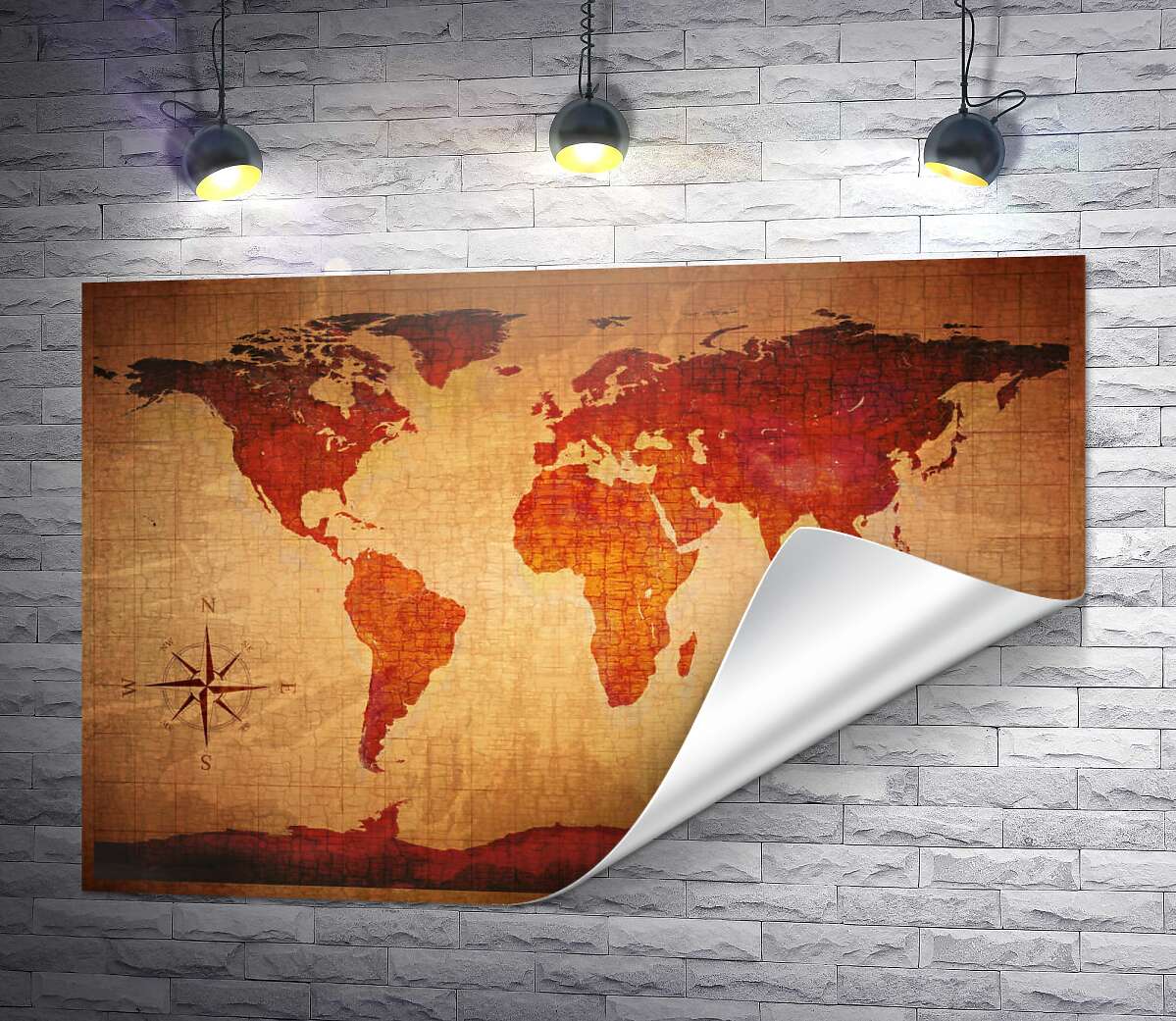 друк Стилізована карта світу у темно-червоних тонах