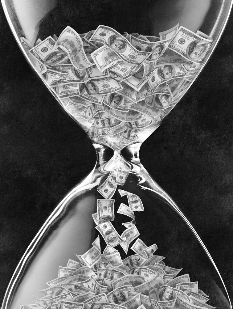картина-постер Время деньги: доллары и песочные часы