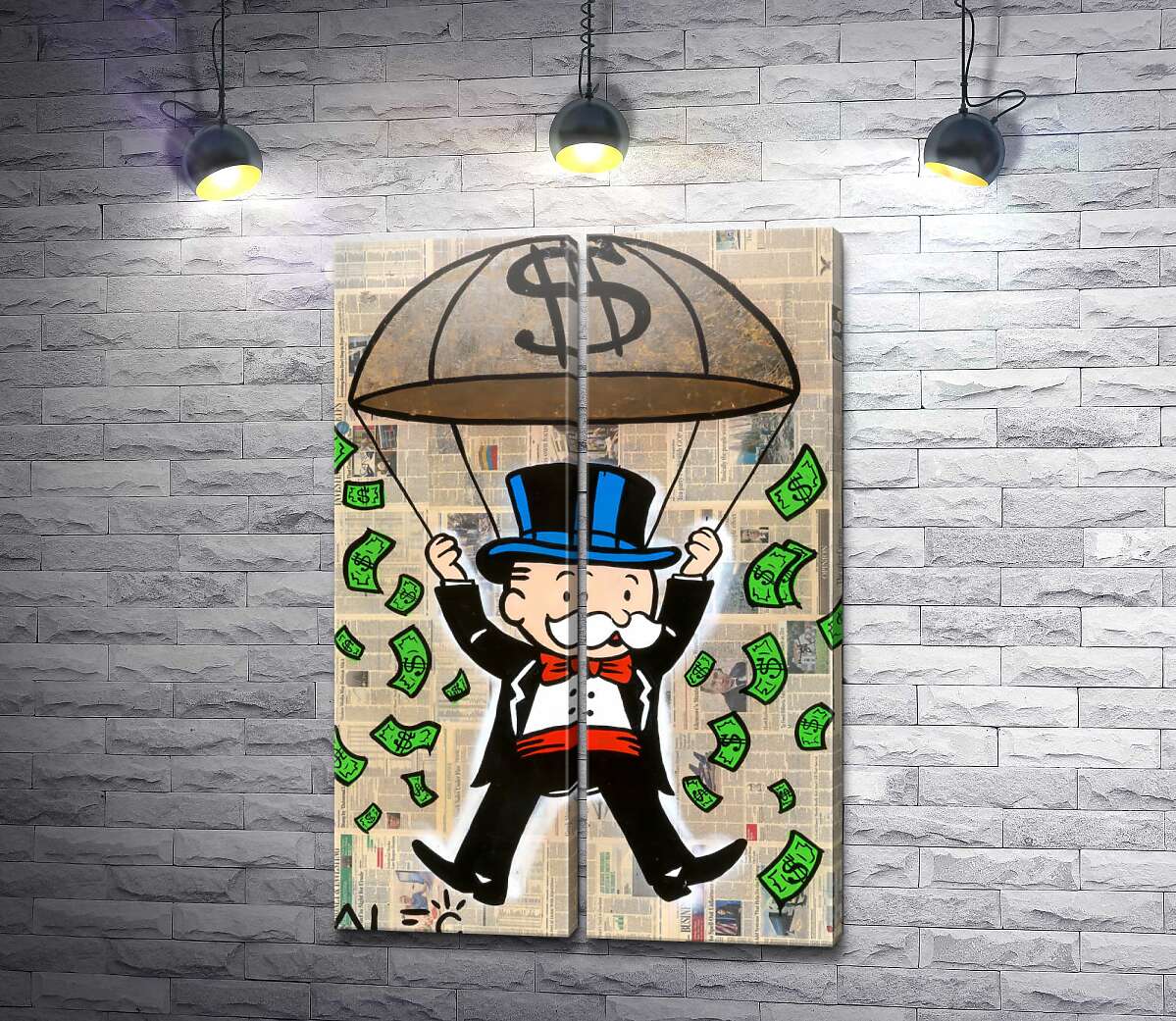 модульная картина Пеннибэгс спускается на денежном парашюте