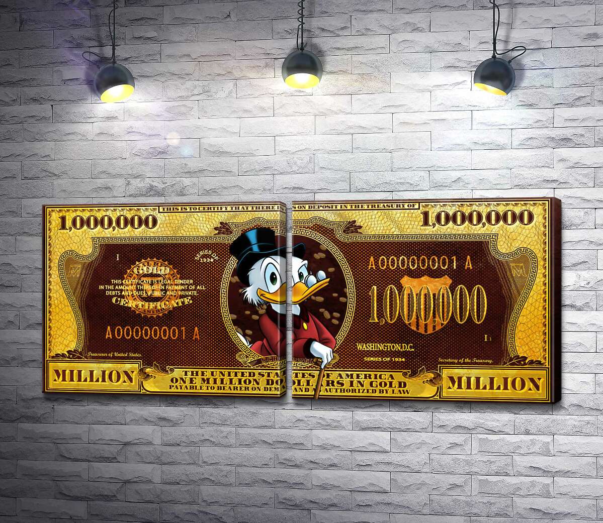 модульная картина Купюра-сертификат на 1 миллион долларов со Скруджем