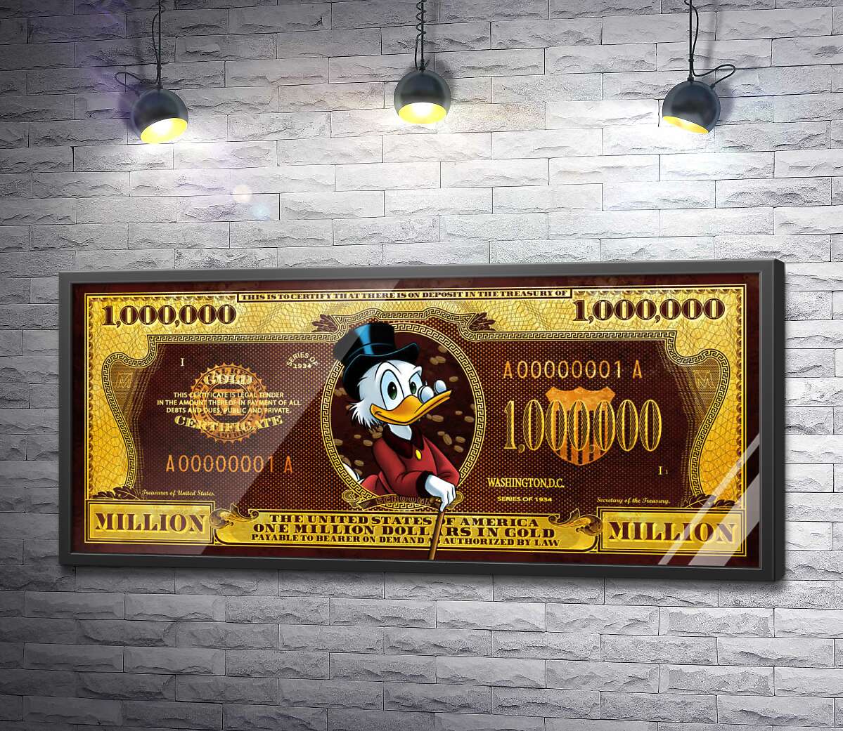 постер Купюра-сертификат на 1 миллион долларов со Скруджем