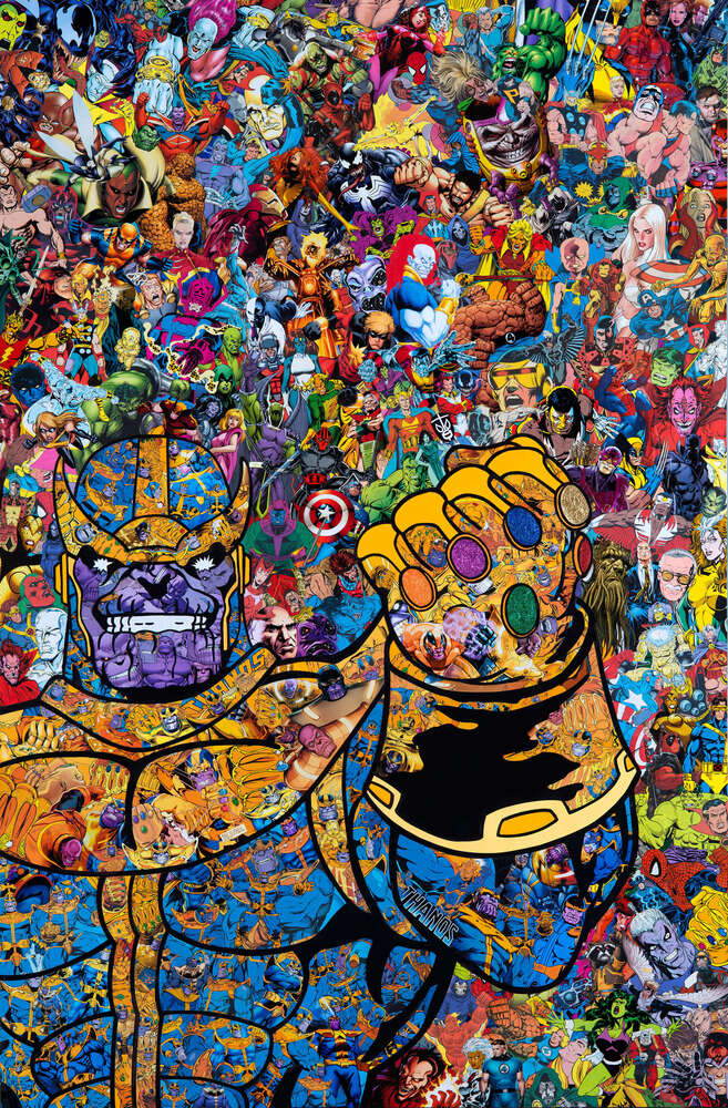 картина-постер Арт коллаж комиксов в стиле Таноса из Марвел