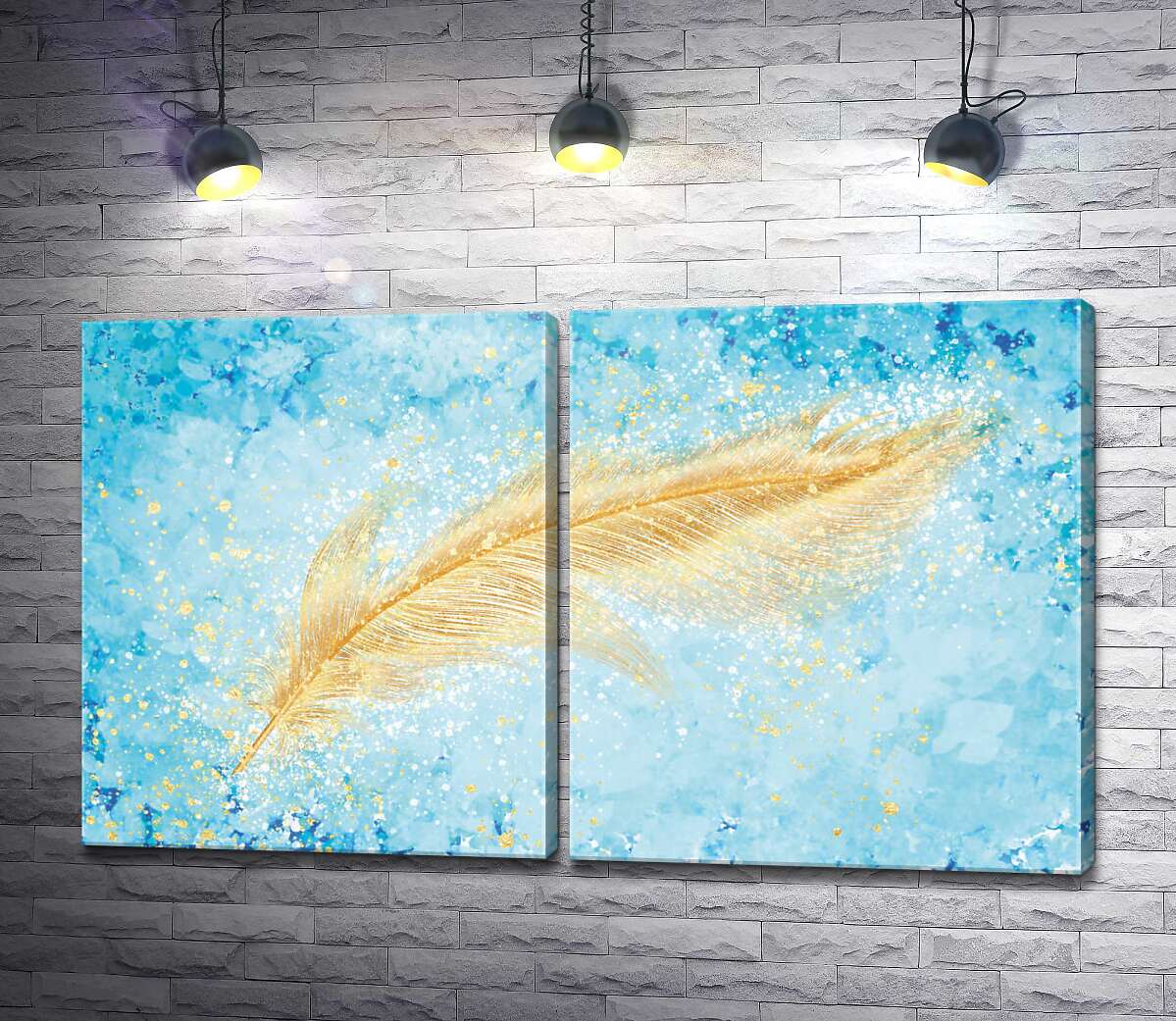 модульна картина Ніжні тони бірюзової акварелі та золотого пера