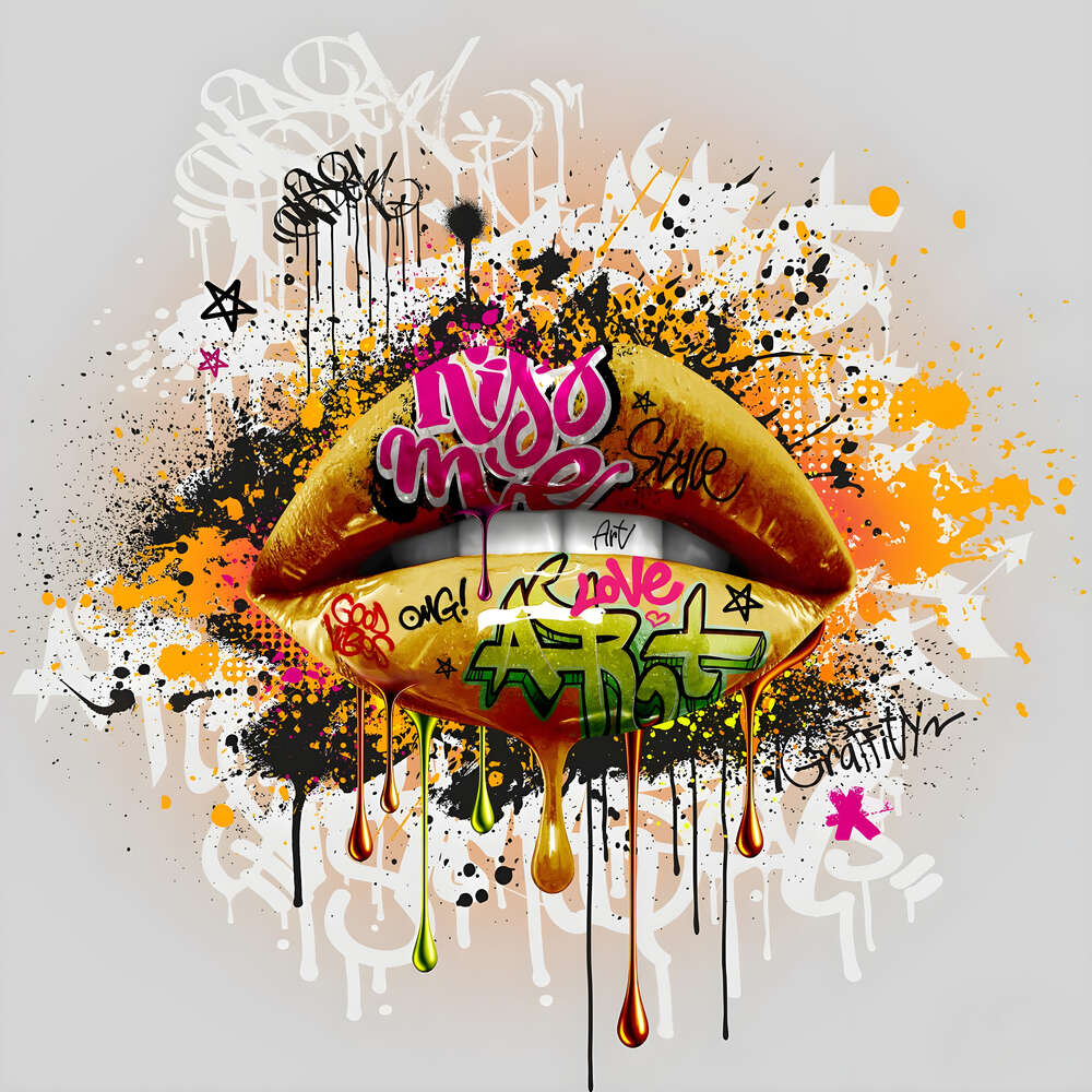 картина-постер Сочные губы в оформлении арт-граффити
