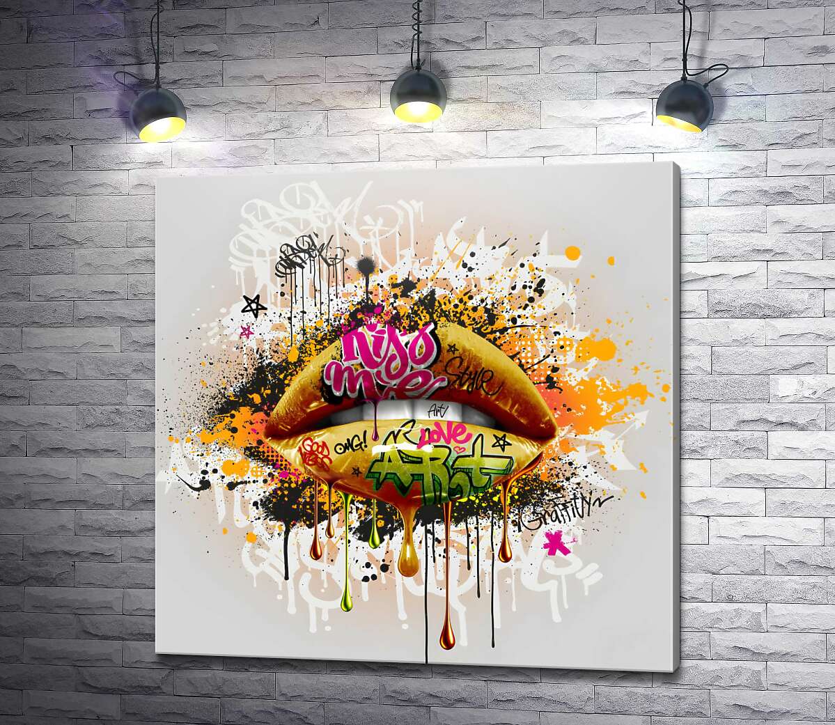 картина Сочные губы в оформлении арт-граффити