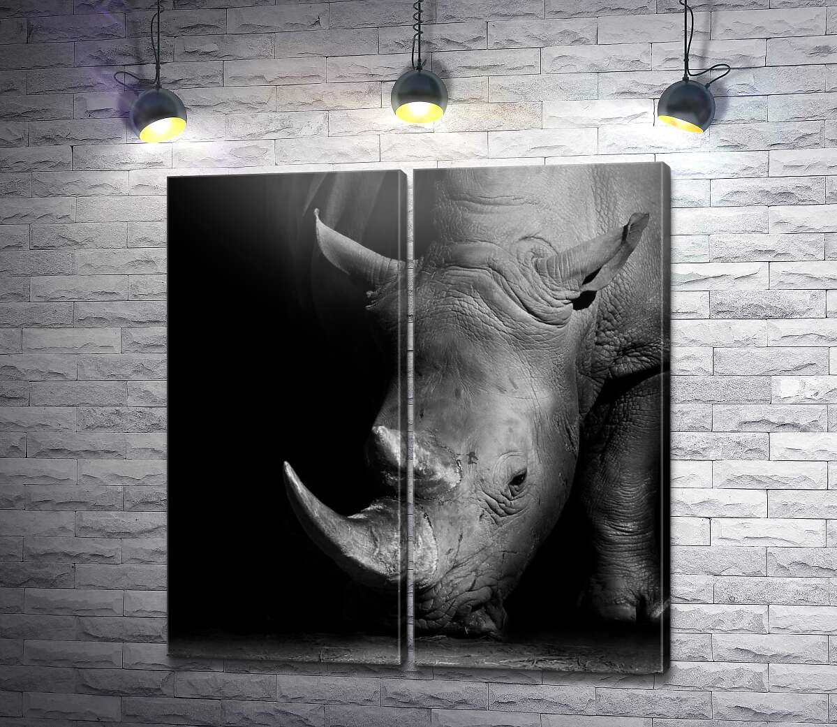 модульная картина Мощный носорог в темных тонах