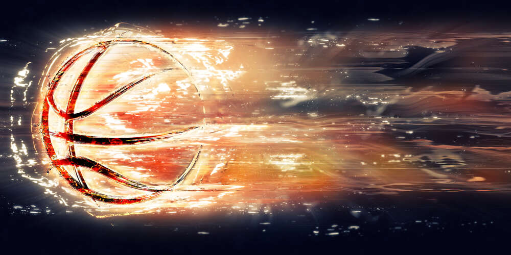картина-постер Контур баскетбольного мяча в виде огненного шара