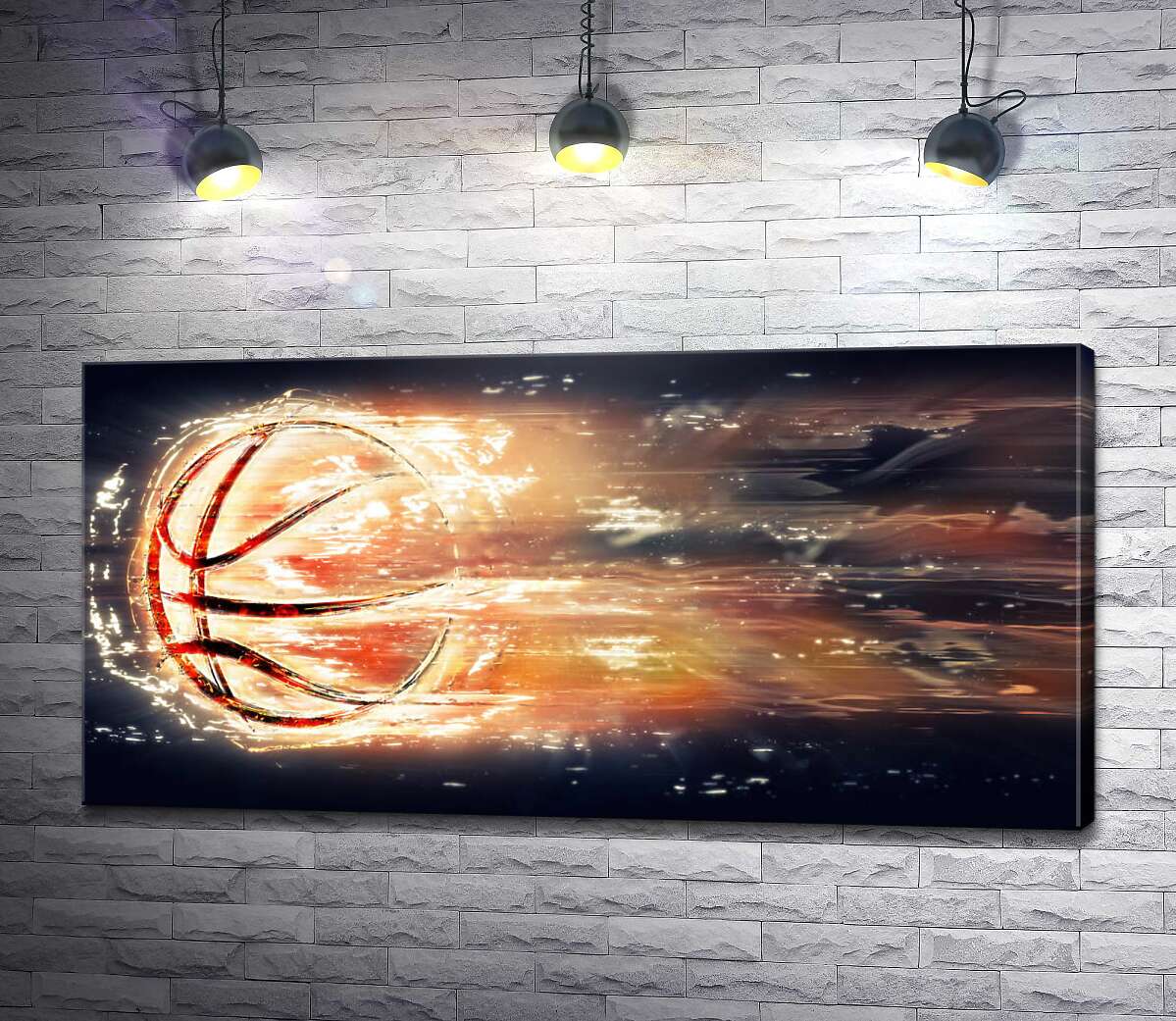 картина Контур баскетбольного м'яча у вигляді вогняної кулі
