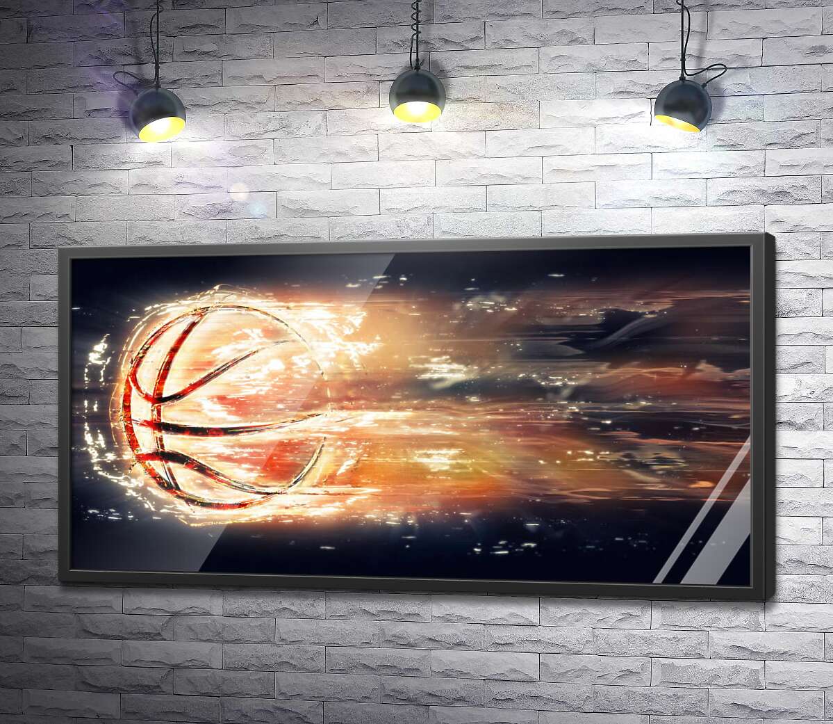 постер Контур баскетбольного мяча в виде огненного шара