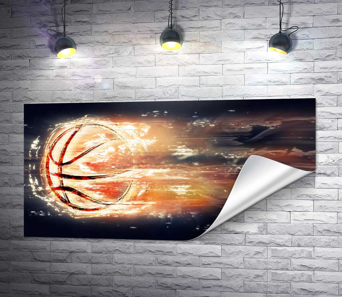 друк Контур баскетбольного м'яча у вигляді вогняної кулі