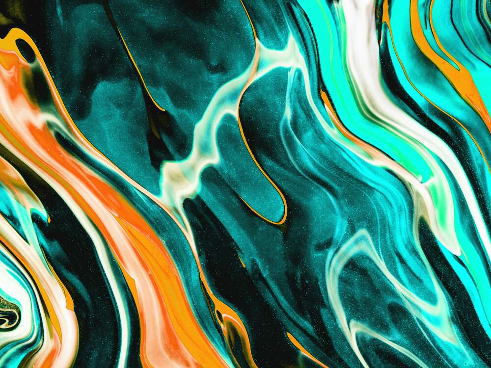картина-постер Бирюзово-оранжевые абстрактные волны