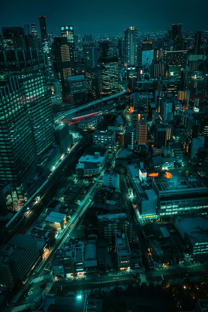 картина-постер Ночной город в зеленом свете