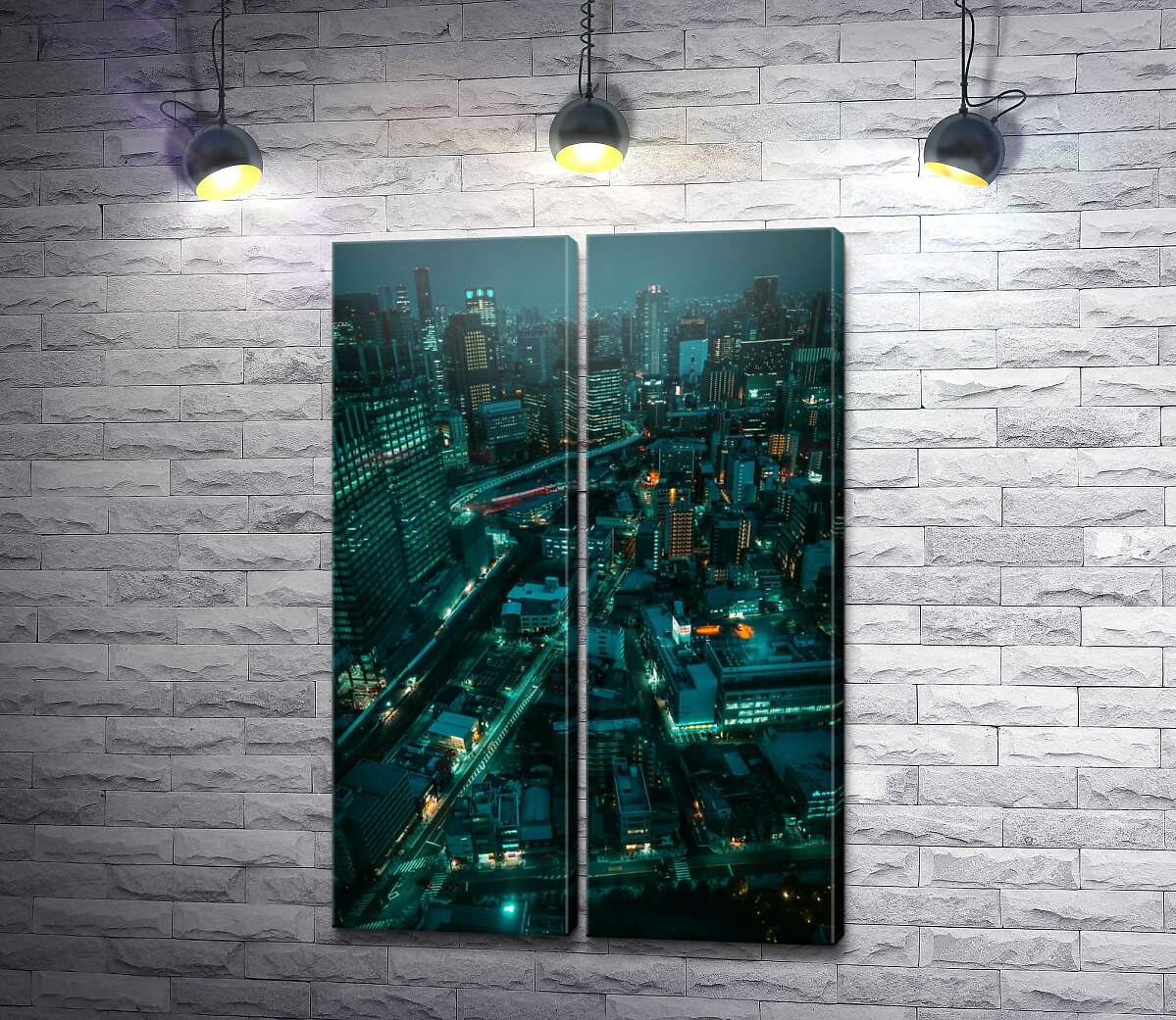 модульна картина Нічне місто в зеленому світлі