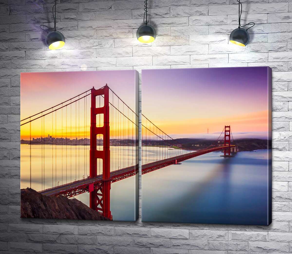 модульная картина Мост Голден Гейт (Сан Франциско) на живописном закате