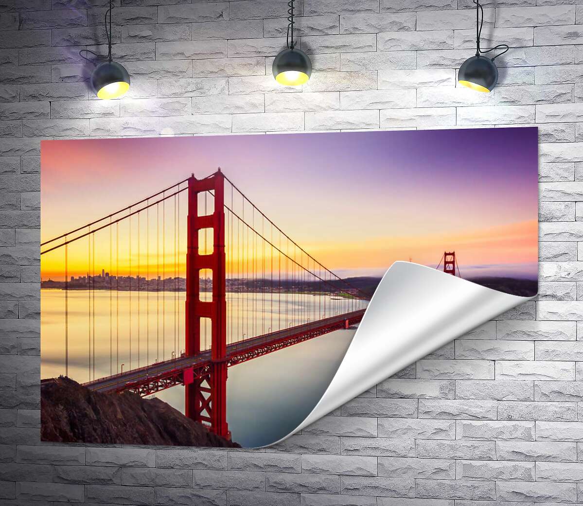 печать Мост Голден Гейт (Сан Франциско) на живописном закате