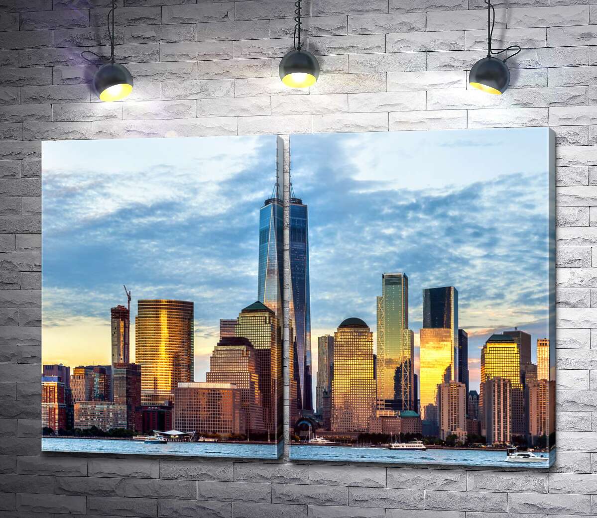 модульна картина Панорама на архітектуру Нью-Йорка в золотистих променях заходу сонця