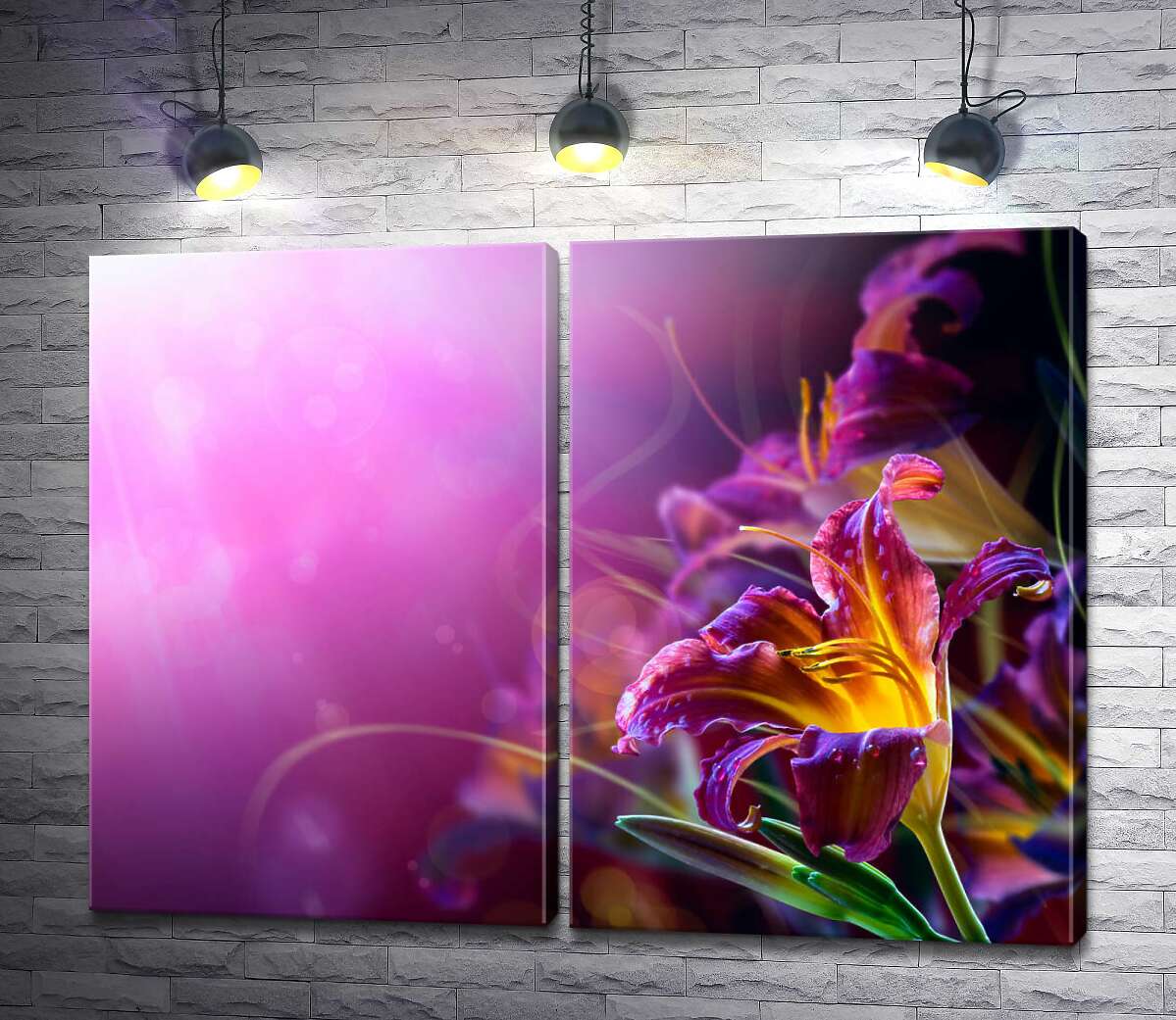 модульна картина Квітки лілії у бузковому світлі