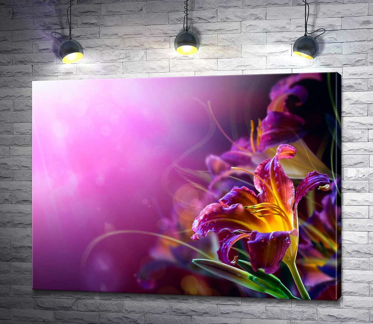 картина Квітки лілії у бузковому світлі