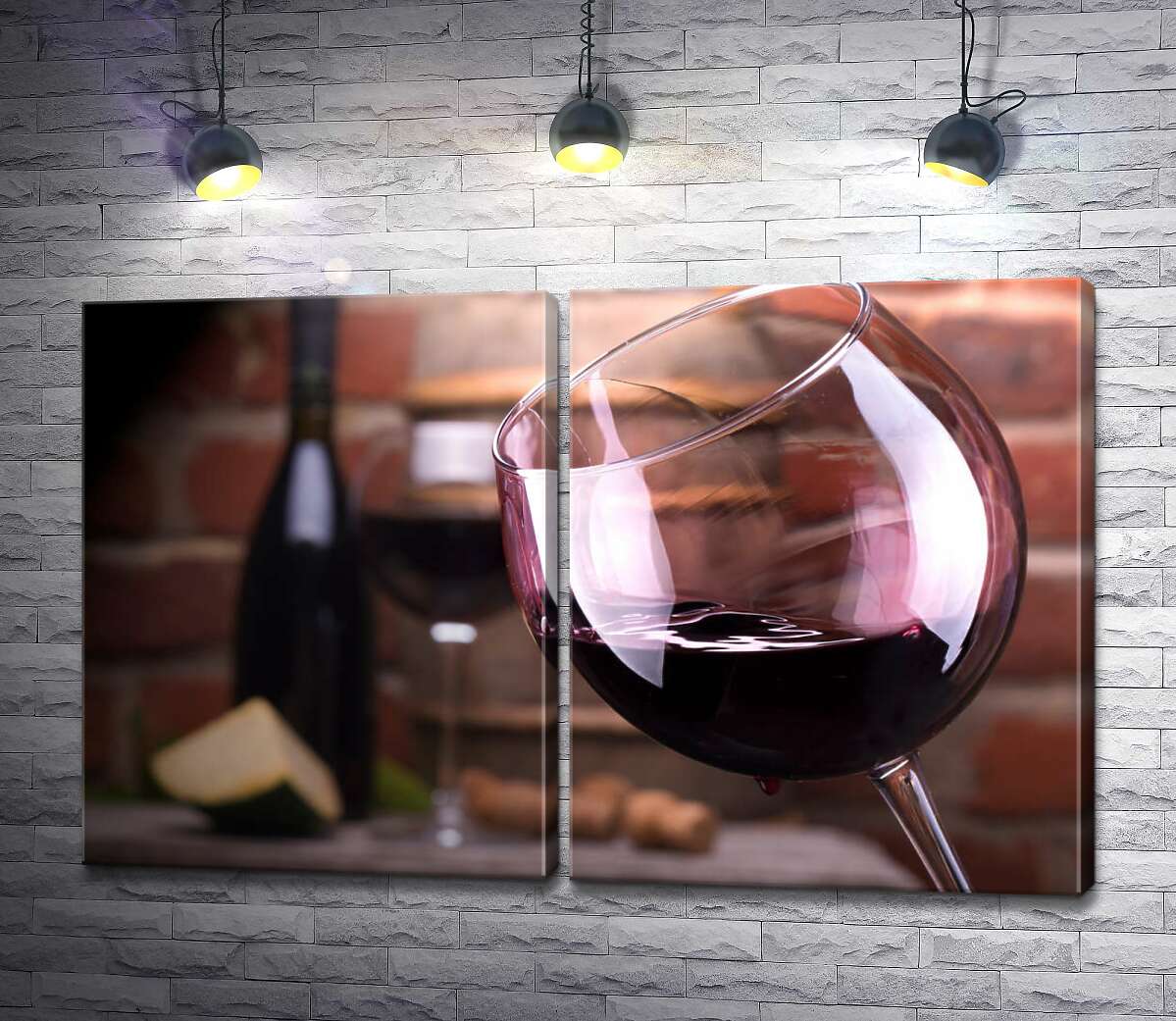 модульна картина Келих з вином на тлі льоху
