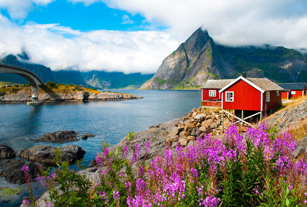 картина-постер Живописный норвежский пейзаж с домиками