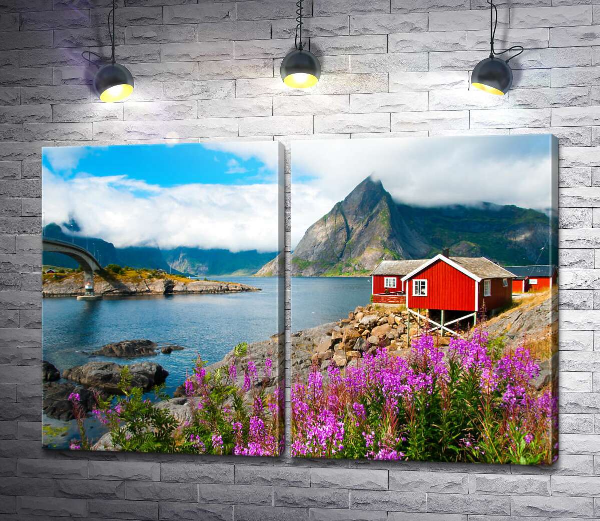 модульная картина Живописный норвежский пейзаж с домиками
