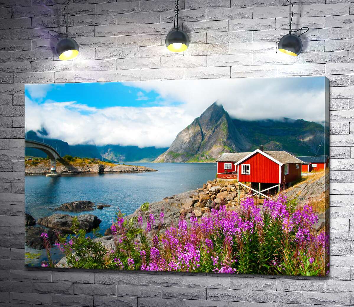 картина Живописный норвежский пейзаж с домиками