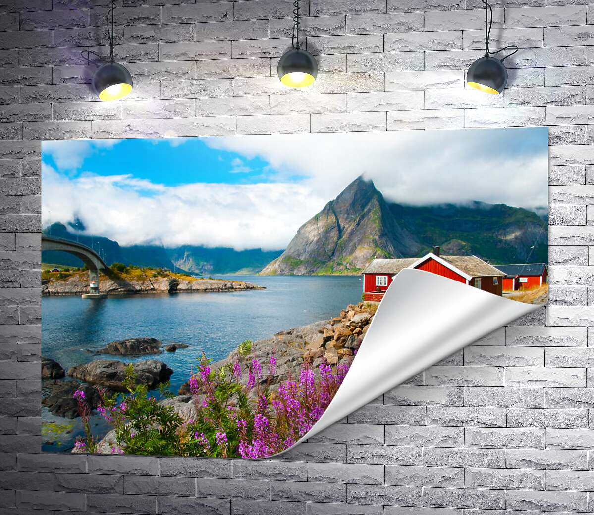 печать Живописный норвежский пейзаж с домиками