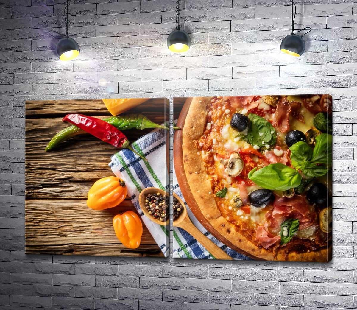 модульная картина Пицца с перцами на столе