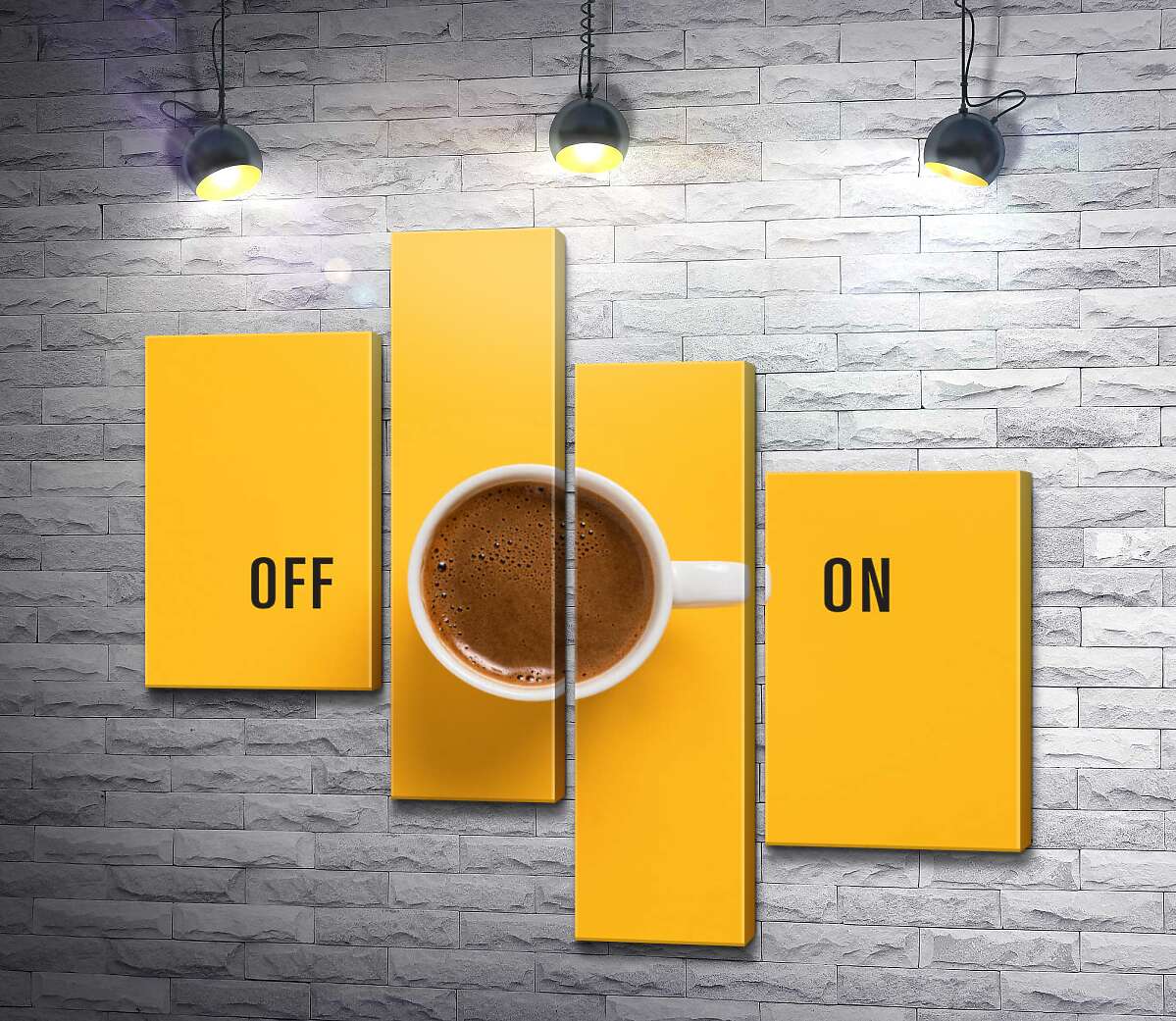 модульная картина Чашка кофе и надпись "On - Off" (Модуль №21)