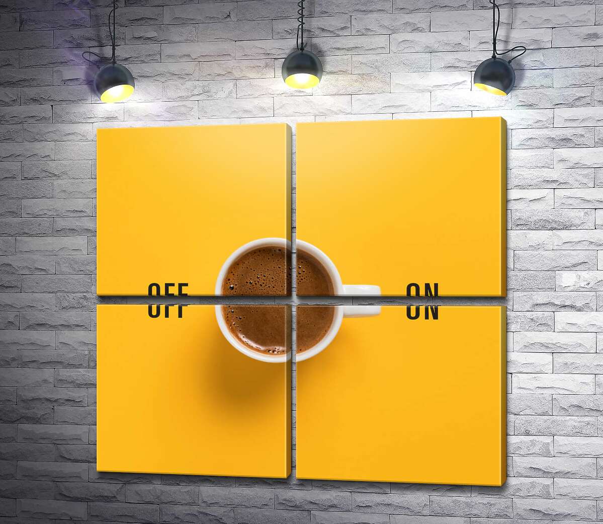 модульна картина Чашка кави та напис "On - Off" (Модуль №25)