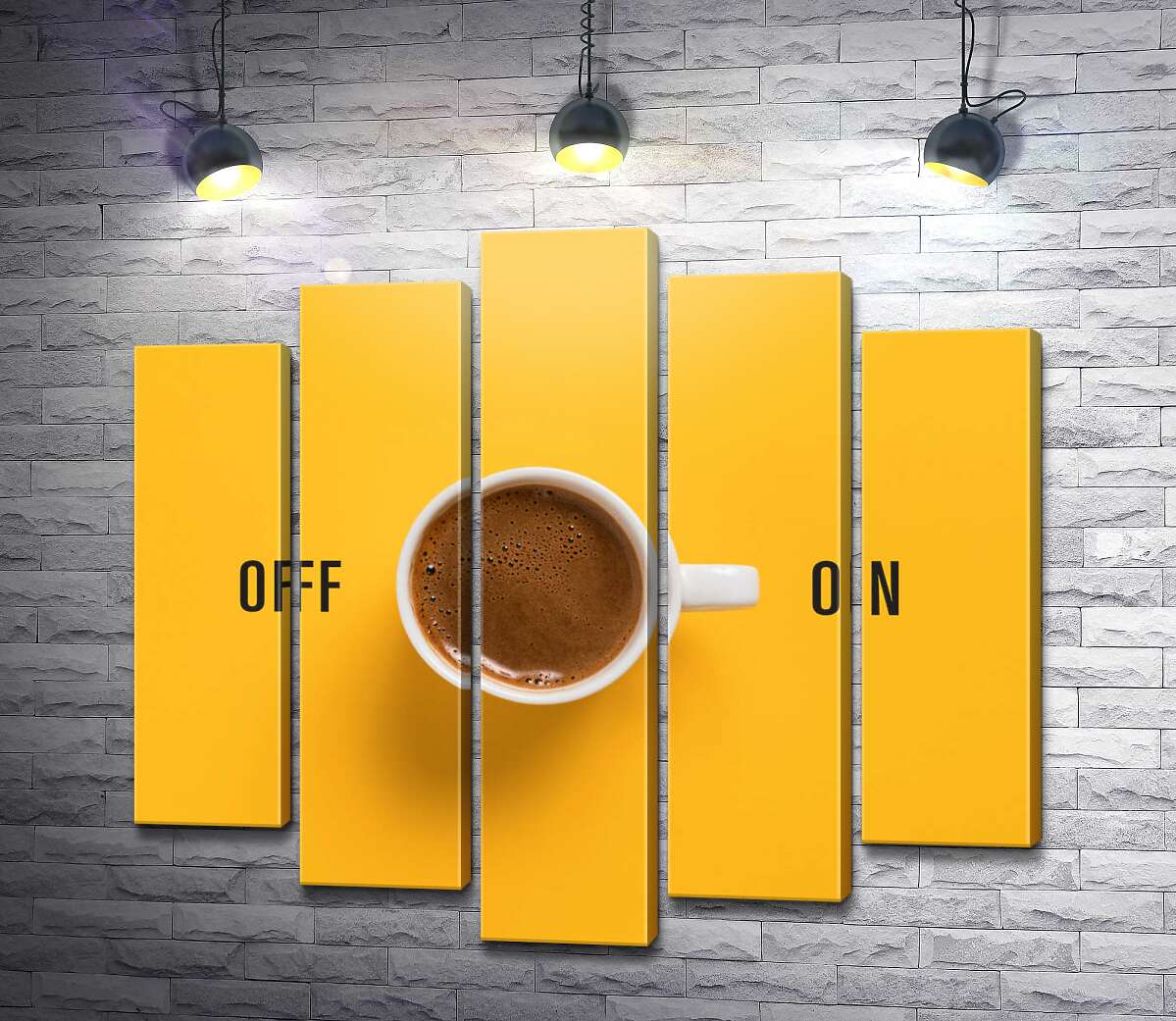 модульна картина Чашка кави та напис "On - Off" (Модуль №4)